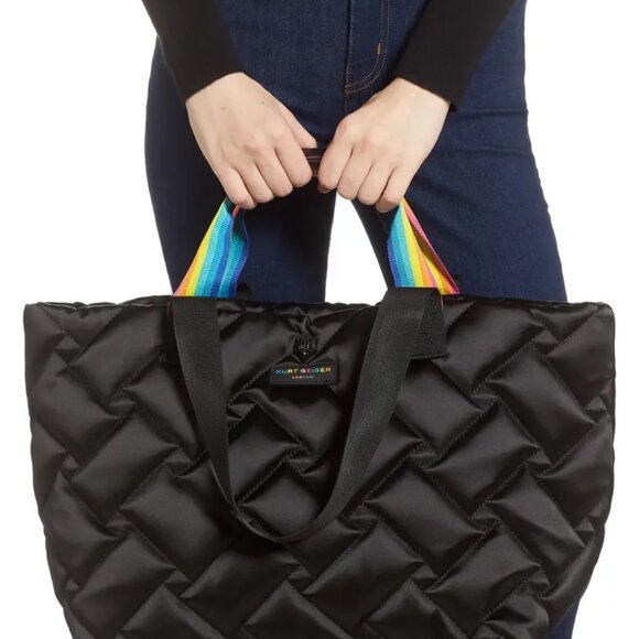 Kurt Geiger London Large Quilted Nylon SHopper Tote Bag Black - Picture 2 of 5